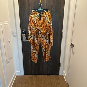 Boohoo Orange Tiger Print Jumpsuit